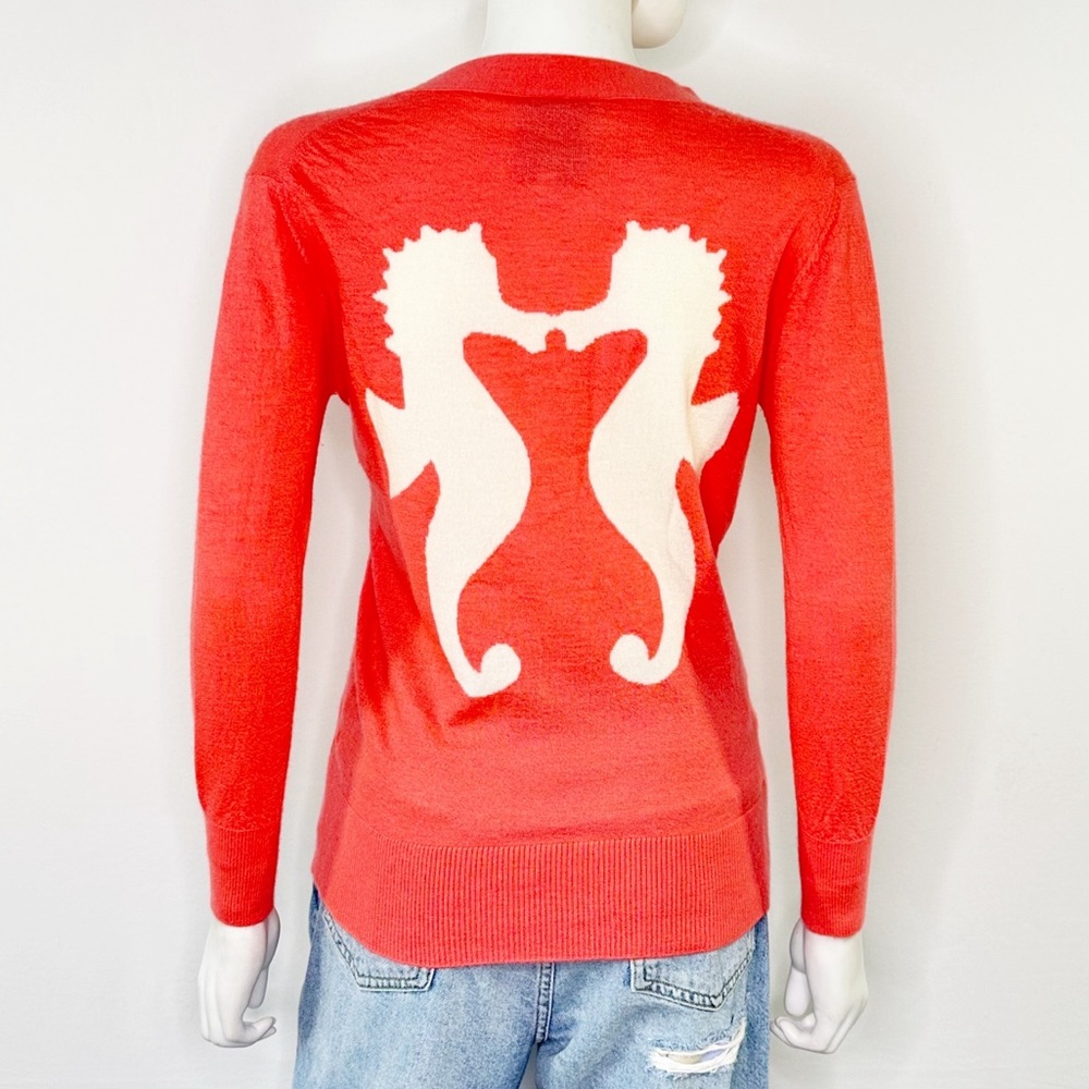 Seaton Coral Pink Seahorse Cashmere Cardigan Sweater Size XS Button Up Pockets